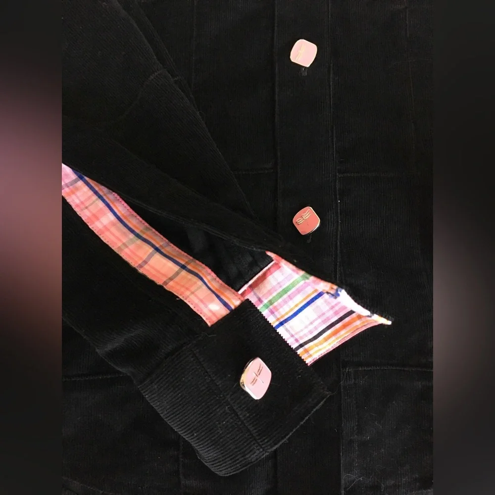 Vintage EUC Andrea Baker black corduroy button down top/jacket with plaid accent - Picture 3 of 12